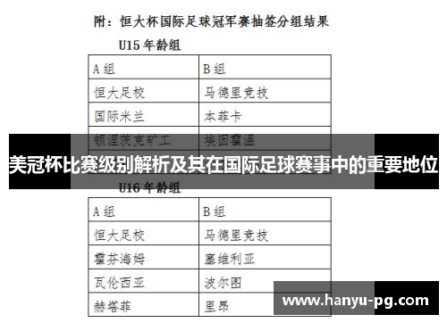 美冠杯比赛级别解析及其在国际足球赛事中的重要地位
